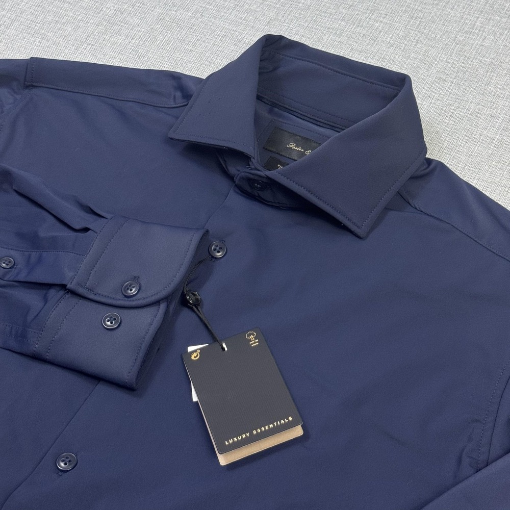 Porter & Ash Kinetic Luxe Slim Dress Shirt Mens S Blue Spread Collar Long Sleeve